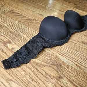 Victorias Secret Strapless Black Lace Very Sexy Lightly Lined‎ Bra 32C